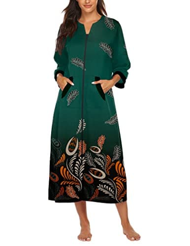 Ekouaer Women's Full Length Zipper Robe Sleepwear