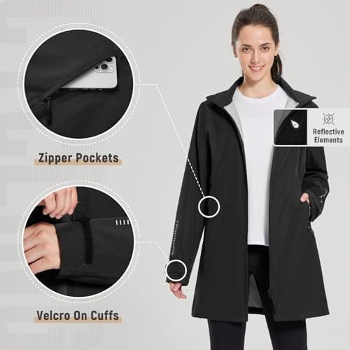 Baleaf Women's Hooded Long Rain Coat - Waterproof & Lightweight
