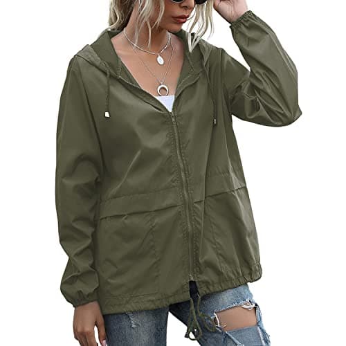 PESION Women's Waterproof Raincoat with Hood and Pocket