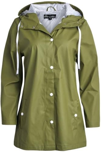 Big Chill Womens Lightweight Waterproof Rain Coat - Hooded Slicker Jacket (S-XL, 1X-3X)
