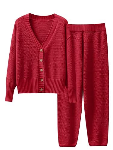 Caracilia Women's V-Neck Cardigan & Matching Pants Fall Loungewear
