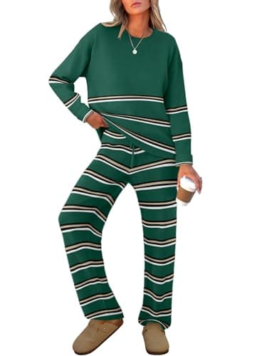 Caracilia Women's Striped Oversized Sweater & Wide Leg Pant Set