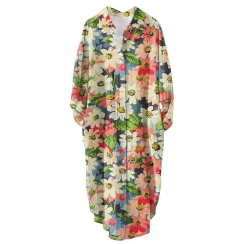 Women's Button Down Long Sleeve House Dress with Pockets - 2024 Fall Collection