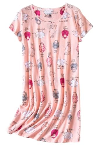 PNAEONG Women's Cotton Short Sleeve Nightgown Casual Print Sleepdress