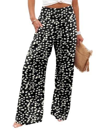 Angerella Women's High Waist Elastic Palazzo Pants with Pockets