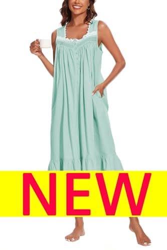 AVIIER 100% Cotton Sleeveless Nightgowns for Women with Pockets