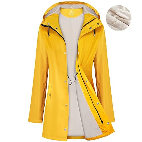 UNIQUEBELLA Women's Waterproof Long Hooded Raincoat
