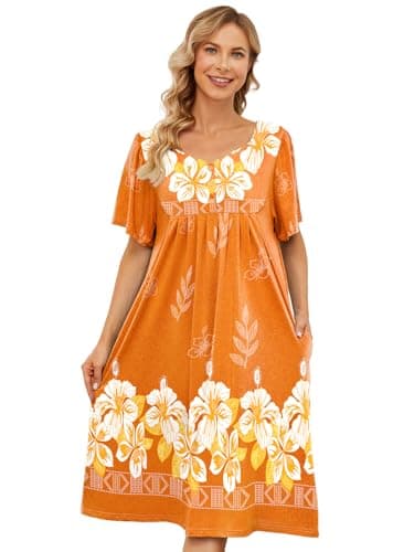 Womens House Dresses with Pockets - Moo Moo Nightgown Short Sleeve Mumu Dress Lounge Dress S-3XL