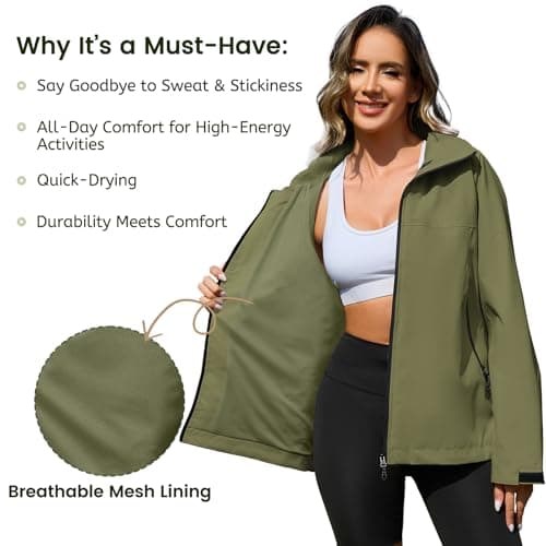 Women's American Trends Waterproof Rain Jacket Hooded Loose Fit Windbreaker