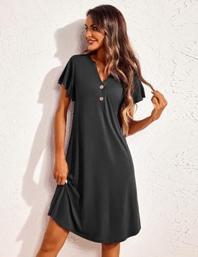 Ekouaer Women's Short Flare Sleeve V-Neck Sleepshirt S-XXL