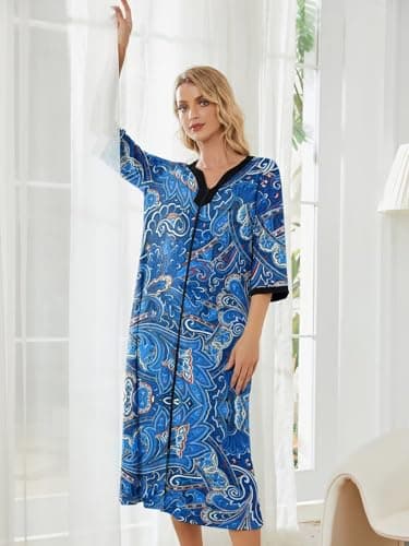 PITINAN Women's Zip-up Robes Nightgown Dress
