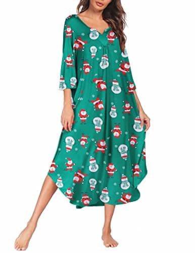 Ekouaer Plus Size 3/4 Sleeves Maxi Nightgown for Women