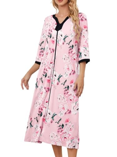PITINAN Zip up Robes for Women Long Lounge Dress House Coat S-3XL