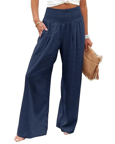 Angerella Women's High Waist Elastic Palazzo Pants with Pockets