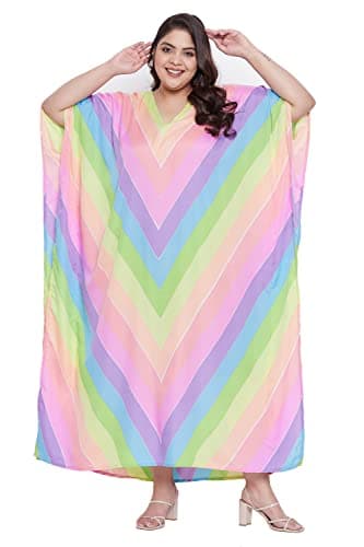 Oussum Plus Size Long Maxi Polyester Kaftan Gown for Casual Beach Party