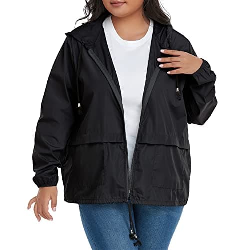 American Trends Women's Plus Size Packable Hooded Raincoat Jacket
