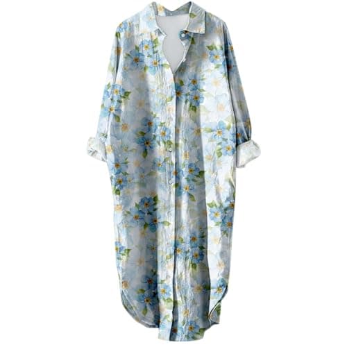 Women's Button Down Long Sleeve House Dress with Pockets - 2024 Fall Collection
