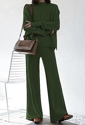 Linsery Women's High Neck Knitted Sweater & Wide Leg Pant Lounge Set