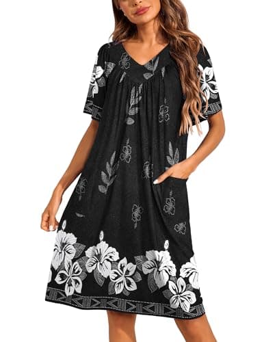 Ekouaer Womens Floral Print Pocket Nightgown Mumu Dress