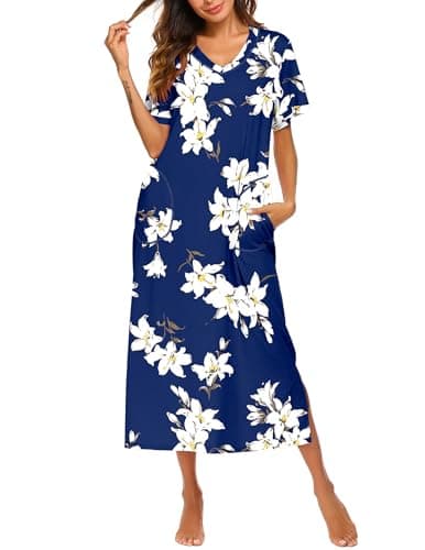 Ekouaer Women's Full-Length Short Sleeve Nightgown