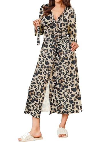 Refined title: Ekouaer Women's Waffle Knit Long Bathrobe