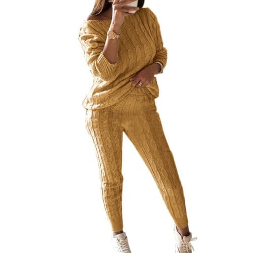 Wankang Women's Fall Cable Knit Set Plus Size Tracksuit Loungewear