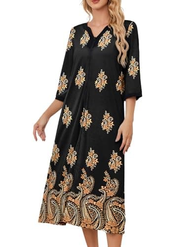 PITINAN Zip up Robes for Women Long Lounge Dress House Coat S-3XL
