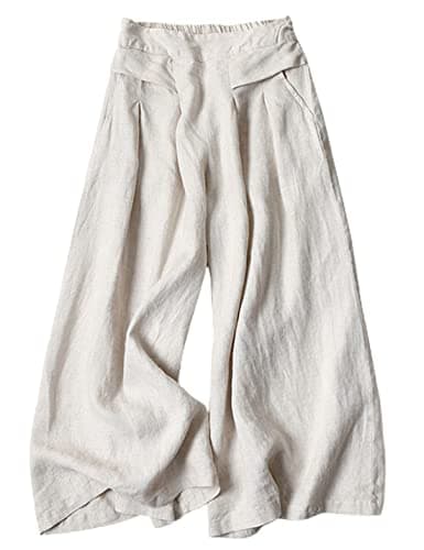 Bianstore Women's Culottes Wide Leg Pants with Pockets Elastic Waist