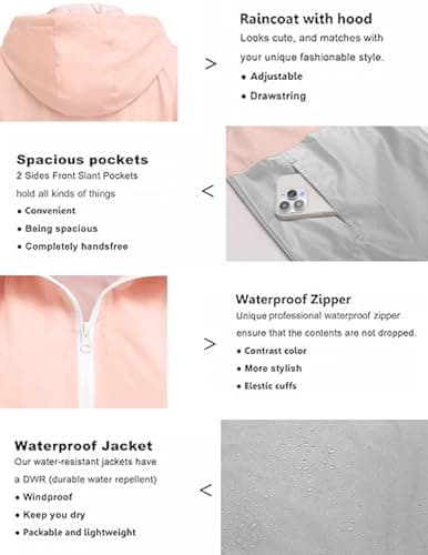 SoTeer Women's Waterproof Hooded Raincoat S-XXXL