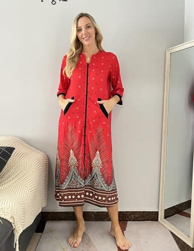Ekouaer Women's Full Length Zipper Robe Sleepwear