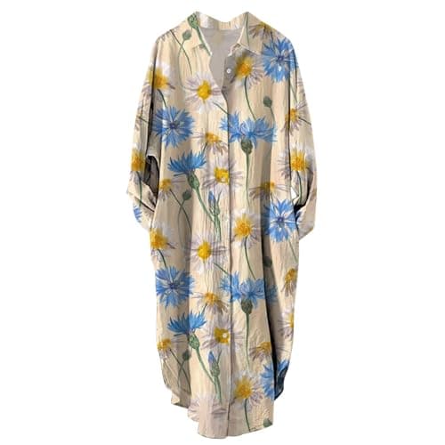 Women's Button Down Long Sleeve House Dress with Pockets - 2024 Fall Collection