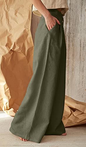 CHARTOU Women's Summer High Waist Wide Leg Cotton Linen Palazzo Pants with Pockets