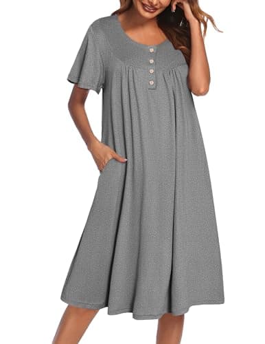 Ekouaer Women's Short Sleeve Nightgown with Pockets Floral Print
