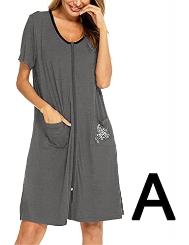 SWOMOG Women's Zip Up Lightweight Bathrobe with Pockets