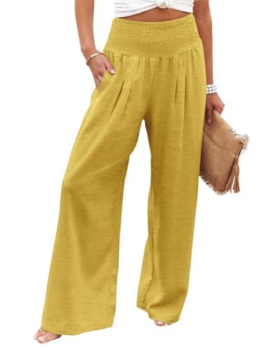 Angerella Women's High Waist Elastic Palazzo Pants with Pockets