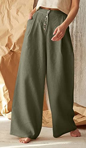 CHARTOU Women's Summer High Waist Wide Leg Cotton Linen Palazzo Pants with Pockets