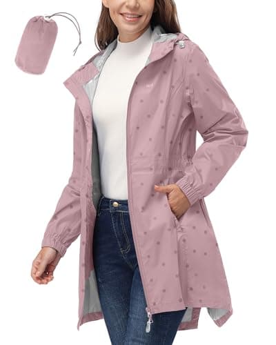 Women's 33,000ft Waterproof Long Rain Coat with Hood Windbreaker