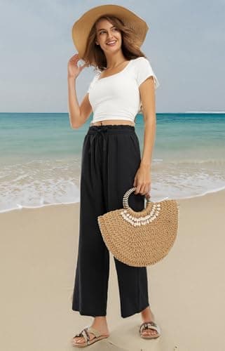 Libin Women's High Waist Wide Leg Imitation Linen Pants