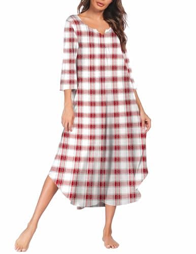 Ekouaer Plus Size 3/4 Sleeves Maxi Nightgown for Women