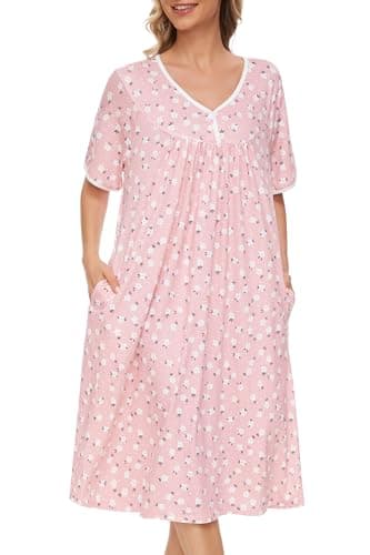 Soft Cotton Nightgowns for Women with Pockets