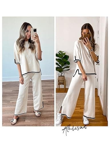 Athlisan Women's Knit Sweater Sets with Wide Leg Pants