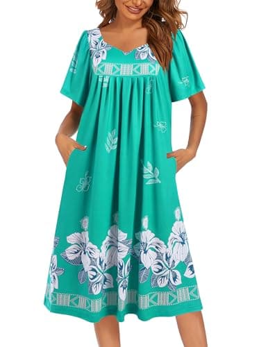 Ekouaer Women's Pleated Nightgown - Short Sleeves & Pockets