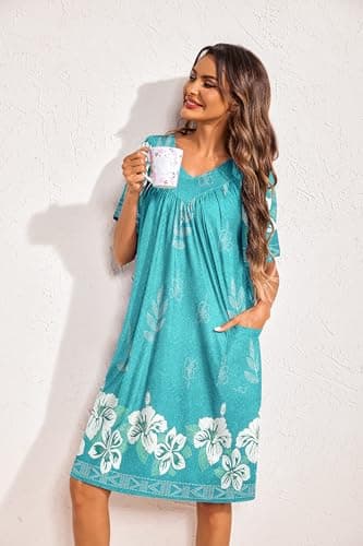 Ekouaer Womens Floral Print Pocket Nightgown Mumu Dress
