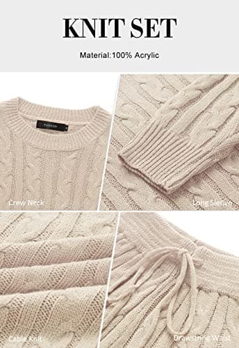 ZESICA Women's Casual Sweater Sets - Long Sleeve Cable Knit Tops and Drawstring Shorts