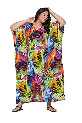 Oussum Plus Size Long Maxi Polyester Kaftan Gown for Casual Beach Party