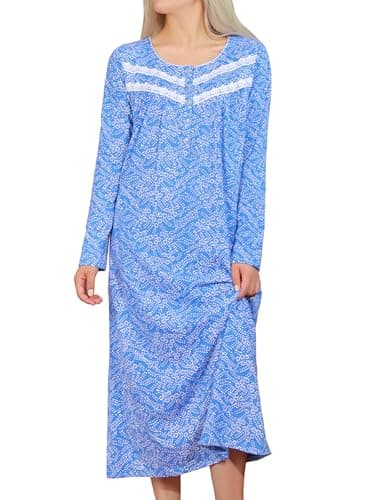 JRYNOEU Soft Long Sleeve Cotton Nightgowns for Women