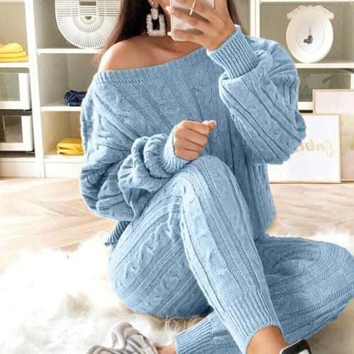Wankang Women's Fall Cable Knit Set Plus Size Tracksuit Loungewear