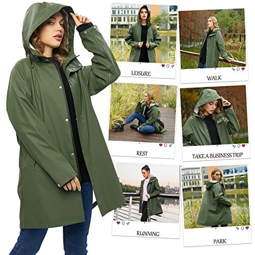 UNIQUEBELLA Women's Waterproof Long Hooded Raincoat