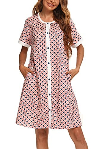 YOZLY Women's Pocketed Short Sleeve House Dress Robe
