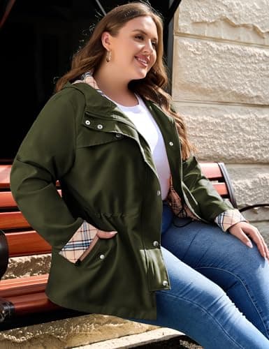Bloggerlove Women's Plus Size Hooded Outdoor Raincoat Waterproof Trench Coat